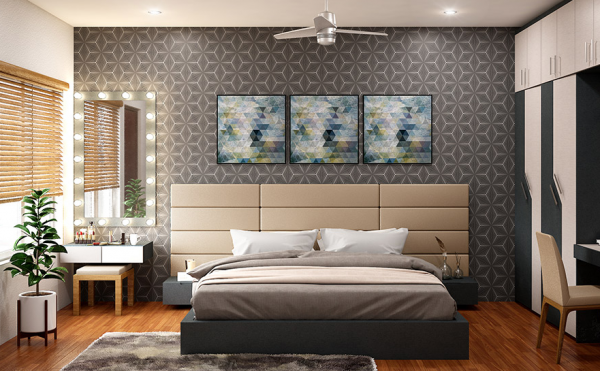 Kamar dengan meja rias dan lampu hias yang elegan